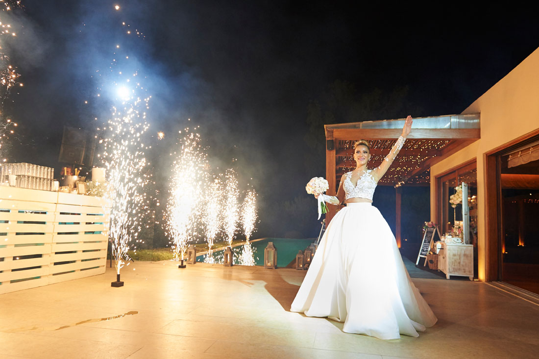 fireworks wedding in santorini